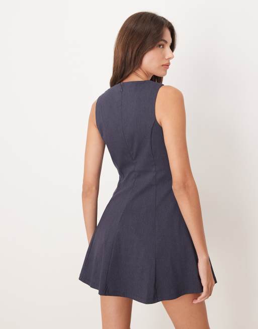Mango – Ausgestelltes Mini-Etuikleid in Blau mit Bindedetails, 4 von 4