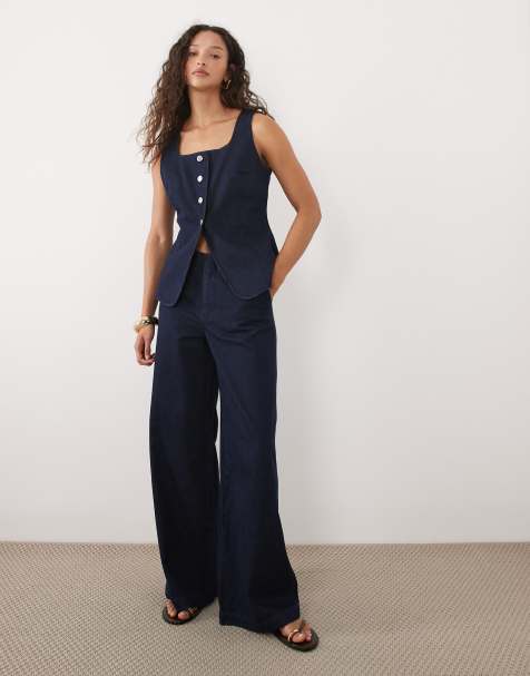 Mango Avery 100% cotton straight jean co-ord in dark blue - view 1