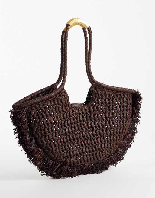 Mango axelväska i raffia, brun, 4 av 4
