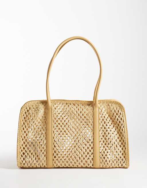 Mango axelväska med öppen väv i beige, 2 av 4