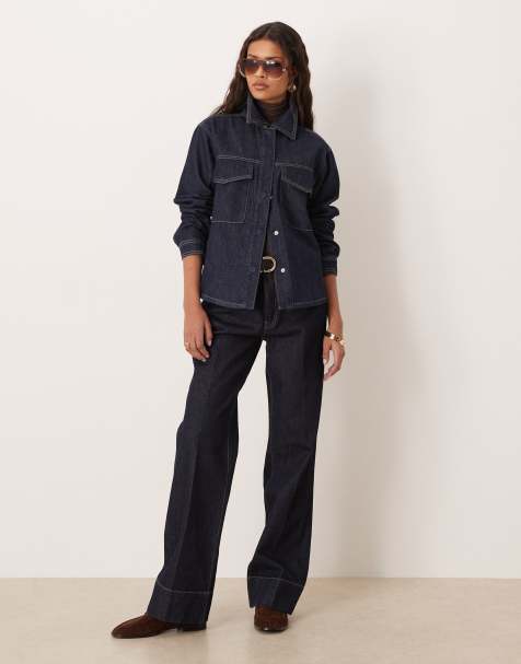 Mango - Aylin - Co-ord set van denim overhemd met contrasterende stiksels en jeans in indigo - view 1