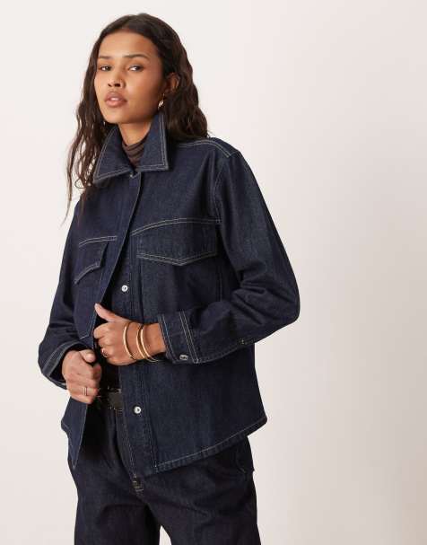 Mango Aylin denim shirt with contrast stitch co-ord in indigo - view 1