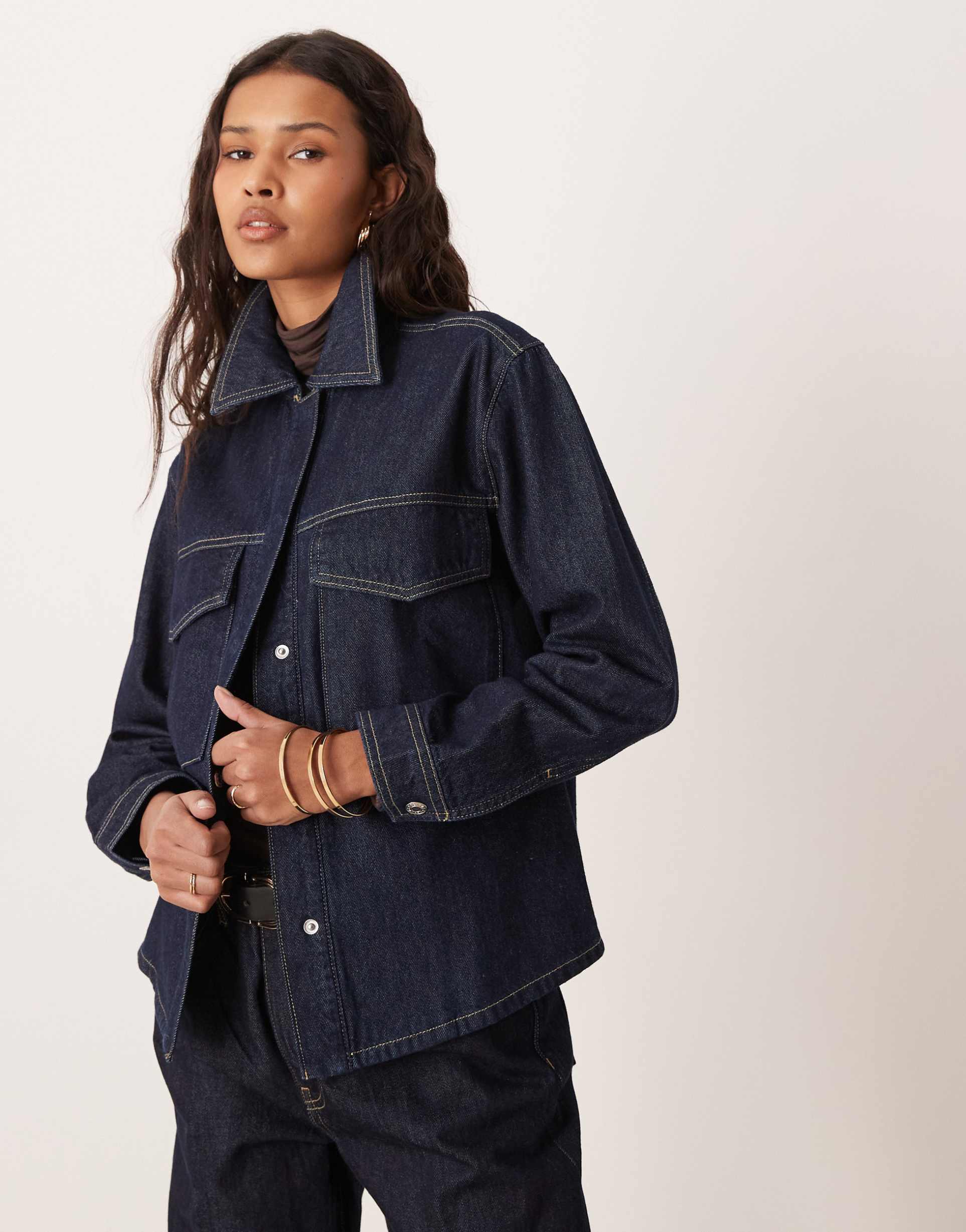 mango aylin denim shirt with contrast stitch in indigo - part of a set