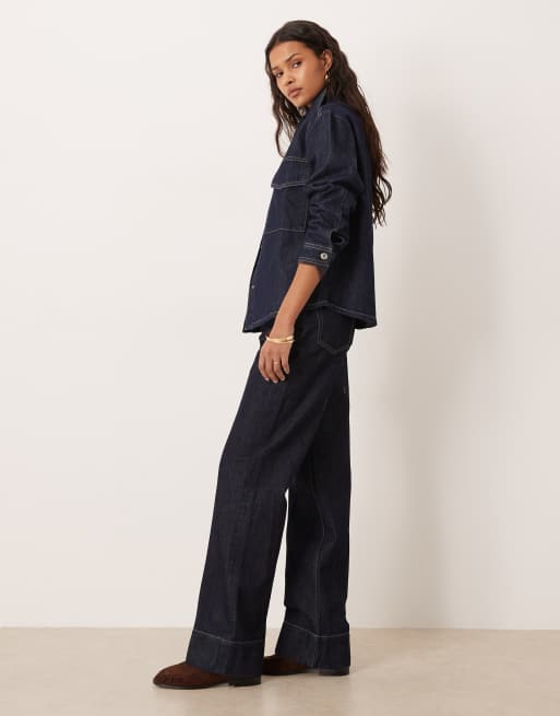 Mango - Aylin - Jeans met geplooide voorkant en contrasterende stiksels in indigo, deel van co-ord set, 3 van 5