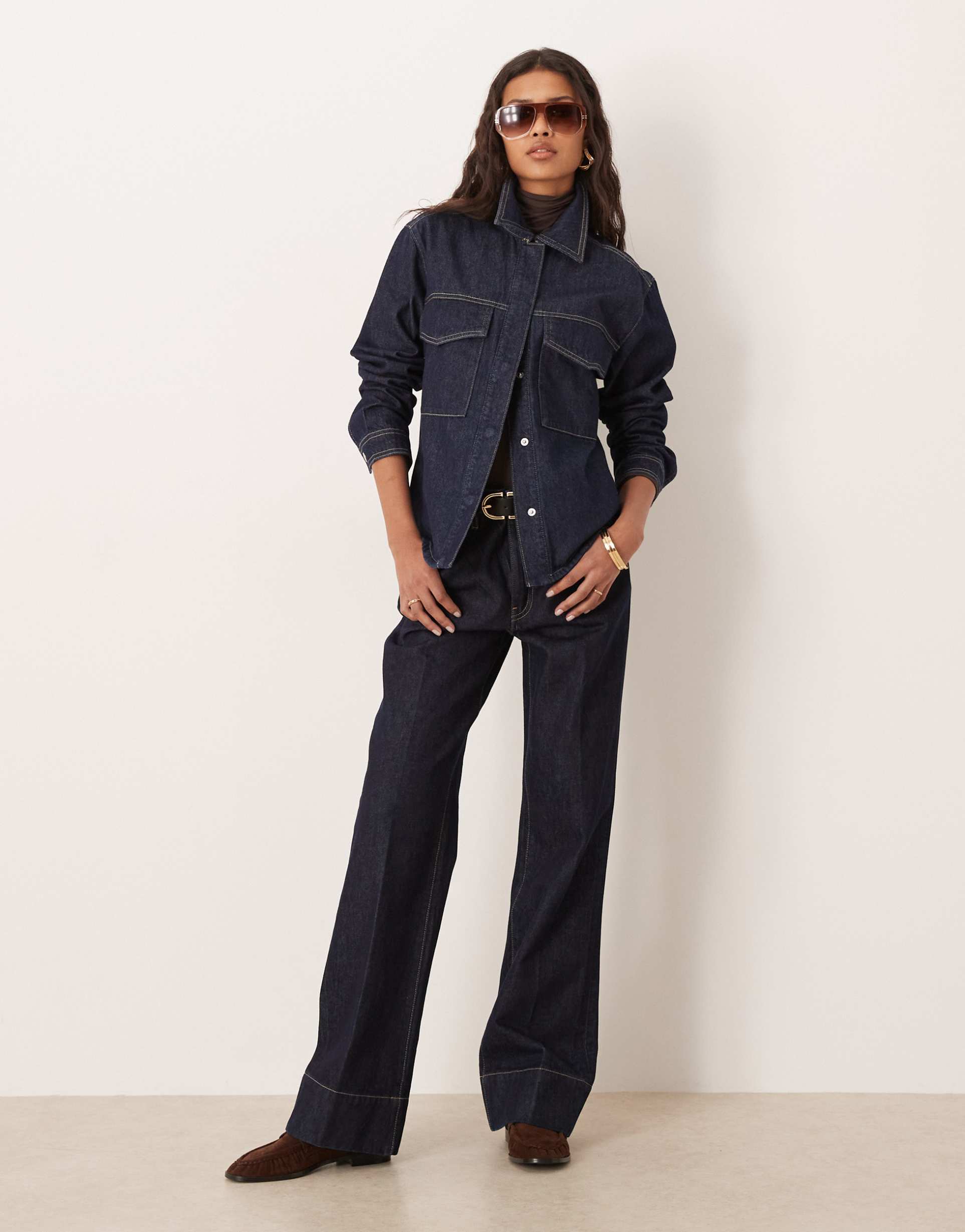 mango aylin pleat front jeans with contrast stitch in indigo - part of a set