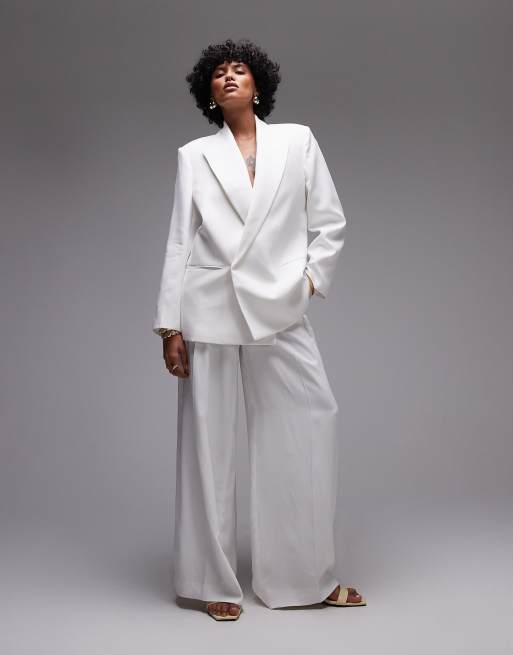 Mango aysmmetric oversized blazer in white - part of a set