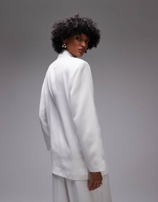 Mango aysmmetric oversized blazer in white - part of a set