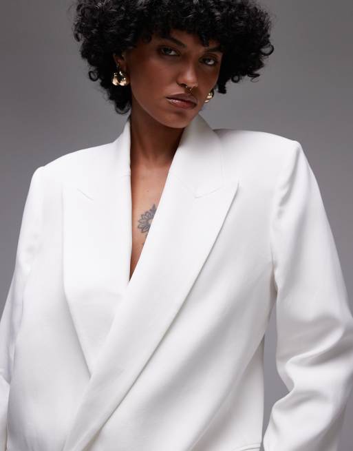 Mango aysmmetric oversized blazer in white - part of a set