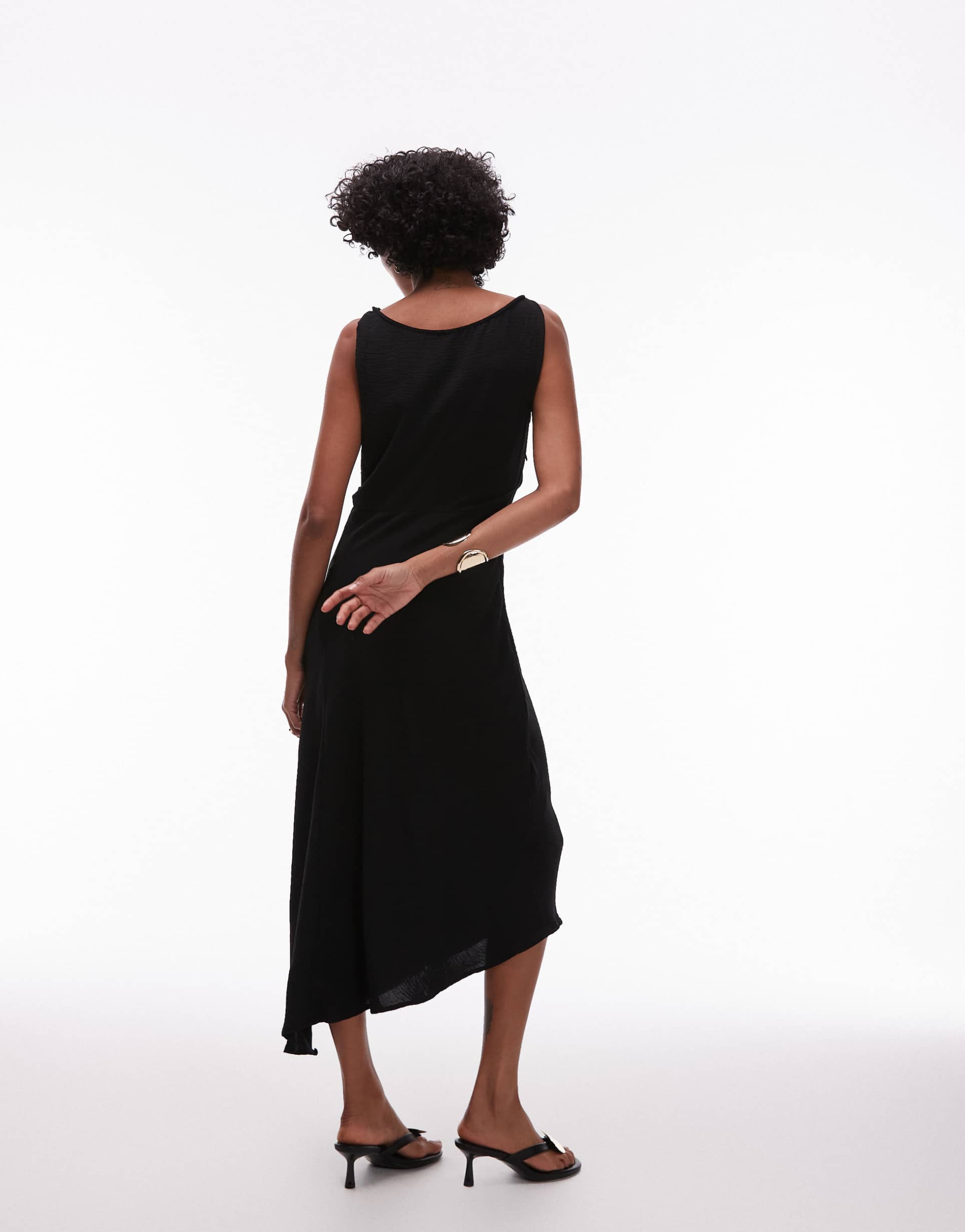 mango aysmmetric sleeveless maxi dress in black