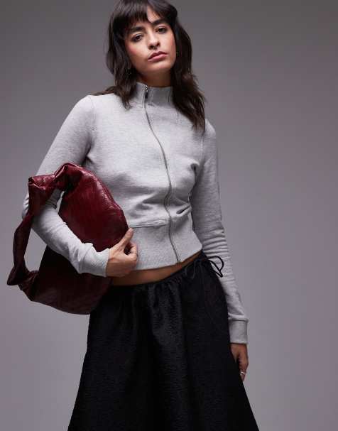 Mango aysmmetric zip high neck jumper in grey - view 1