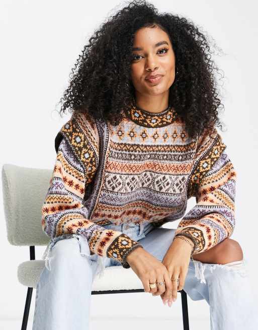 Mango aztec print jumper with sleeve detail in multi ASOS