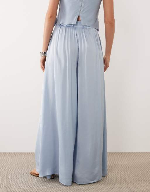 Mango Azur flowy wide leg trouser co-ord in pastel blue, 5 of 5