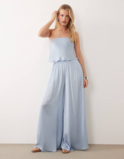Mango – Azur – Pastellblå, böljande bandeau-topp, del av set, 2 av 4