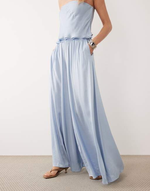 Mango - Azur - Soepelvallende broek met wijde pijpen in pastelblauw, deel van co-ord set, 2 van 5