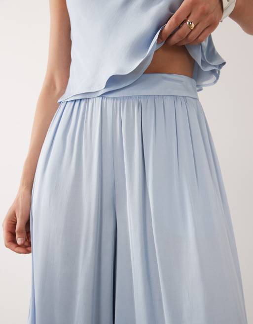 Mango - Azur - Soepelvallende broek met wijde pijpen in pastelblauw, deel van co-ord set, 3 van 5