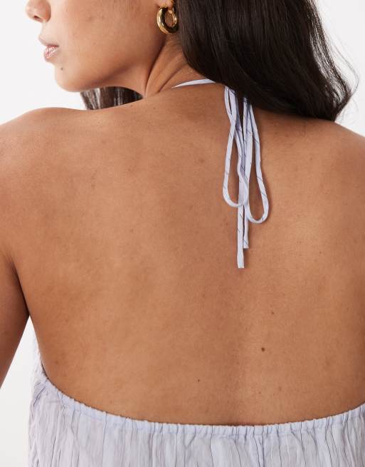 Mango - Babyblå ærmeløs top med halterneck, slå-om-detalje og åben ryg, 4 af 4