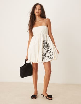 Mango babydoll mini dress in white  - view 1