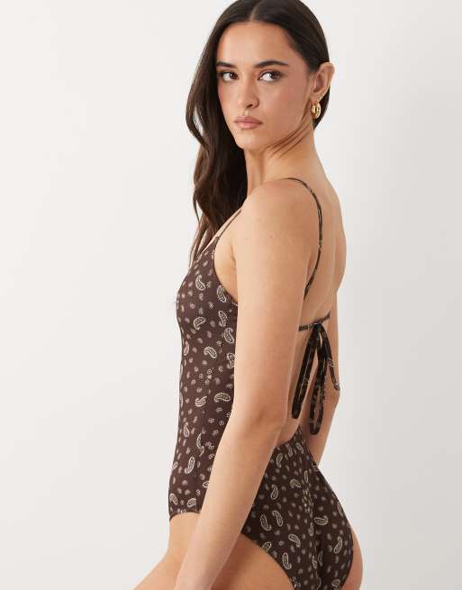 Mango - Badpak met bandanaprint en gestrikte achterkant in bruin, 4 van 4