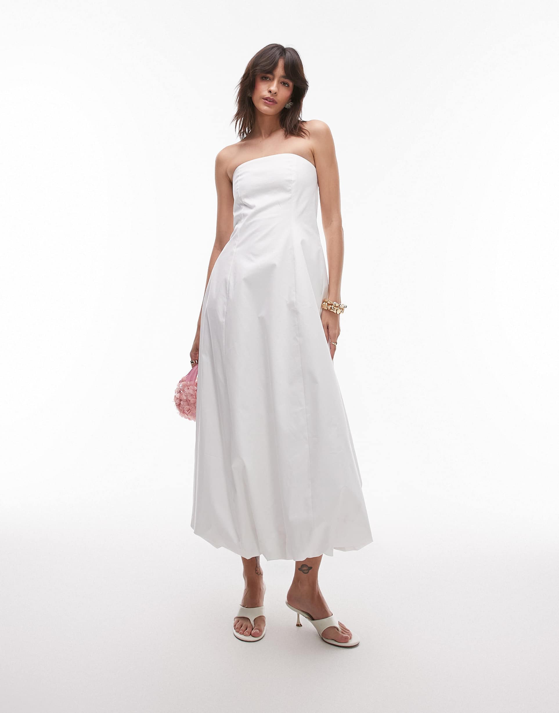 mango baduea maxi dress with soft puff hem in white