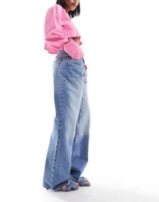 Mango - Baggy-Jeans in Blau mit verstellbarem Bund