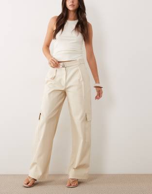 Mango baggy utility pants in beige