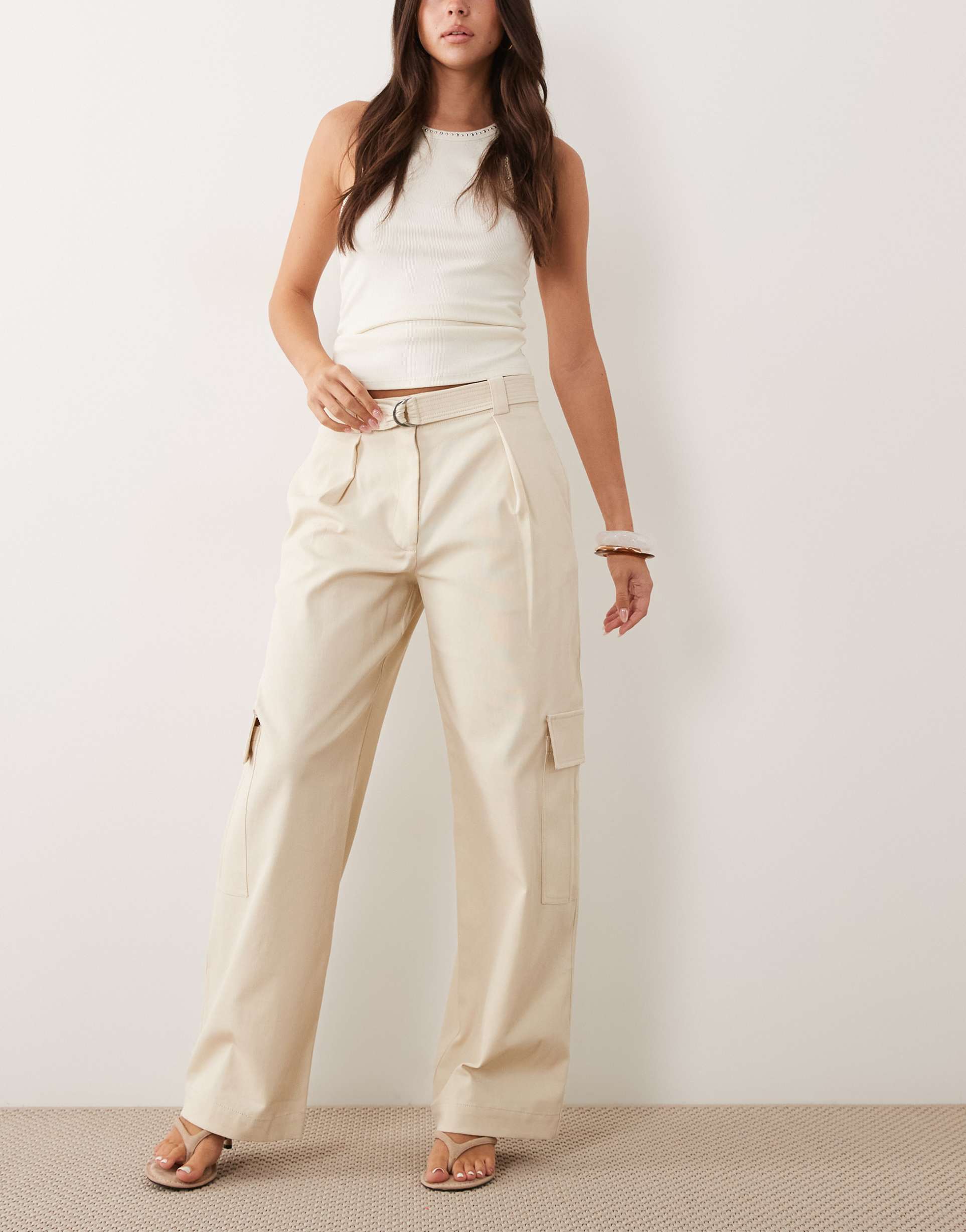 mango baggy utility pants in beige