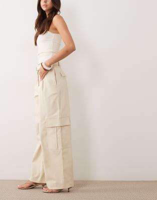 Mango Baggy Utility Pants In Neutral