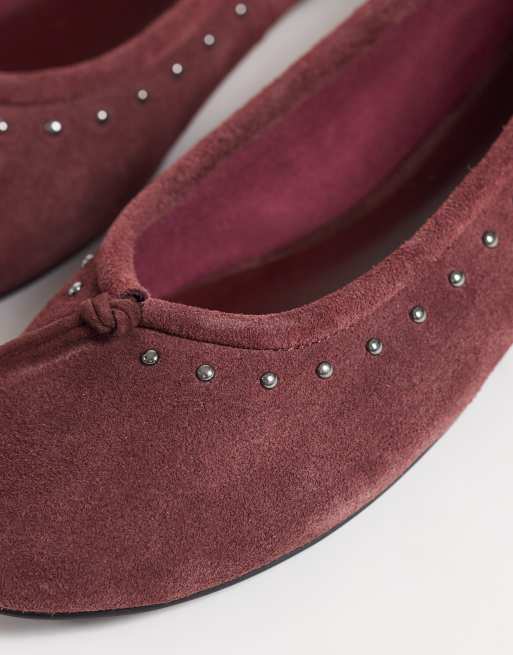 Mango ballerina i læder med nitter i burgundy, 3 af 4