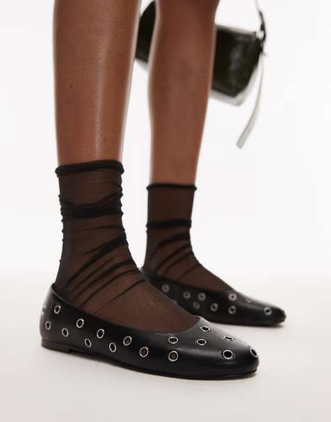 Mango – Ballerinas aus Leder in Schwarz mit Ösendetails - view 1