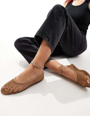 Mango - Ballerinas aus Netzstoff in Braun-Brown