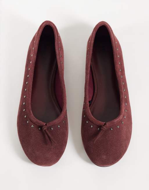 Mango ballerinasko i läder med nitar i burgundy, 2 av 4