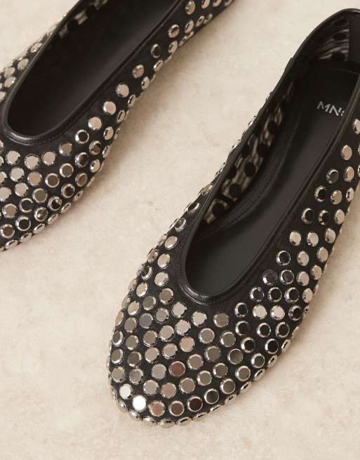 Mango - Ballerines cloutées effet miroir - Noir, 2 de 4