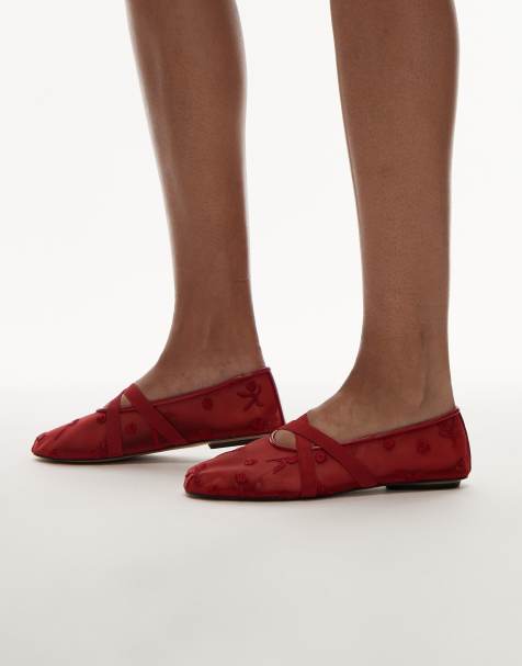 Mango - Ballerines en tulle à fleurs - Rouge - view 1