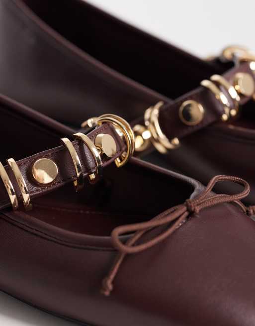 Mango ballet pump with embellished strap in burgundy, 2 of 4