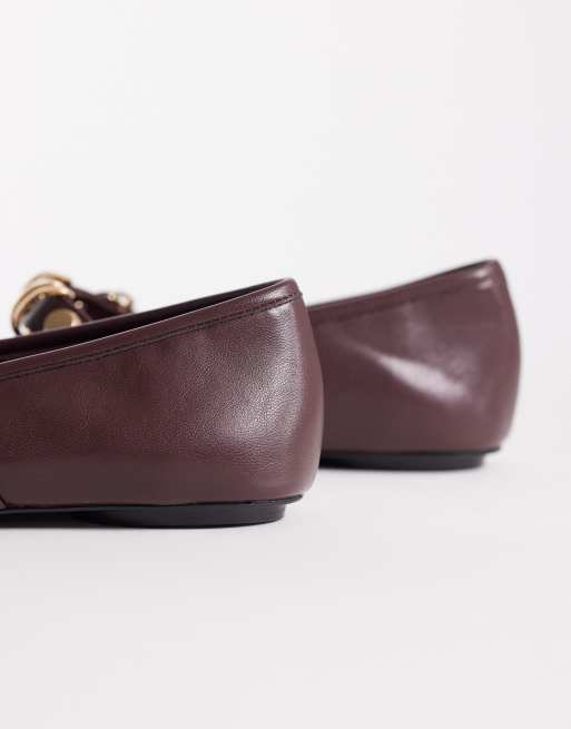 Mango ballet pump with embellished strap in burgundy, 4 of 4