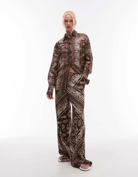 Mango bandana elasticated waist trouser co-ord in brown - view 1