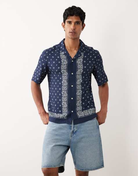 Mango bandana print relaxed fit shirt in deep blue - view 1