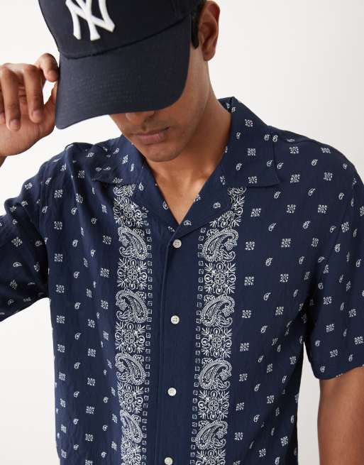 Mango bandana print relaxed fit shirt in deep blue, 2 of 5