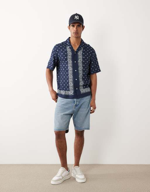 Mango bandana print relaxed fit shirt in deep blue, 3 of 5