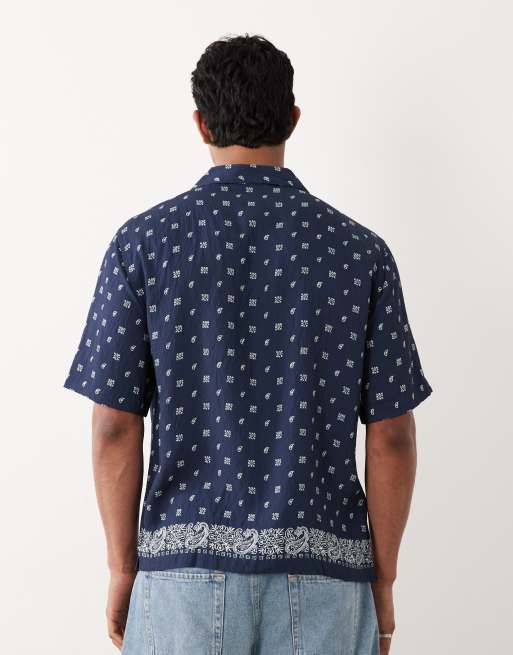 Mango bandana print relaxed fit shirt in deep blue, 4 of 5