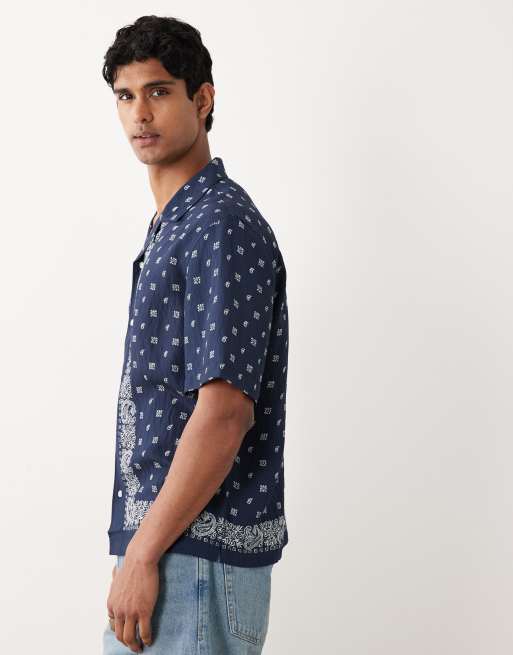 Mango bandana print relaxed fit shirt in deep blue, 5 of 5
