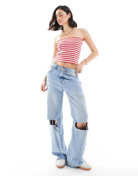 Mango bandeau jersey stripe top in red - view 1
