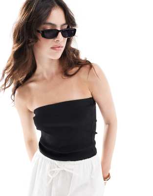 Mango Bandeau Jersey Top In Black