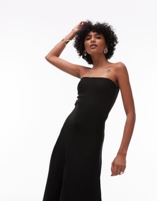 Mango Bandeau Knit Volume Skirt Midi Dress In Black