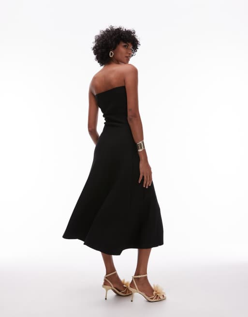 Mango bandeau knit volume skirt midi dress in black, 4 of 4