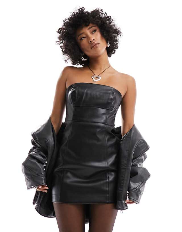 mango black leather dress bandeau look in Tuxedo Blazers