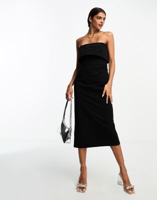 Mango bandeau midi dress in black