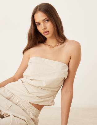 Mango Bandeau Ruched Side Asymmetric Top In White