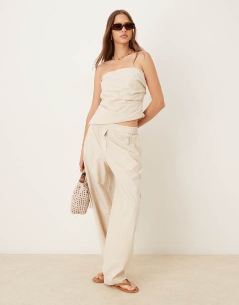 Mango bandeau ruched side asymmetric top & trouser co-ord in ivory - view 1