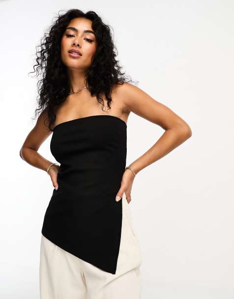 Mango bandeau top with side split in black - view 1